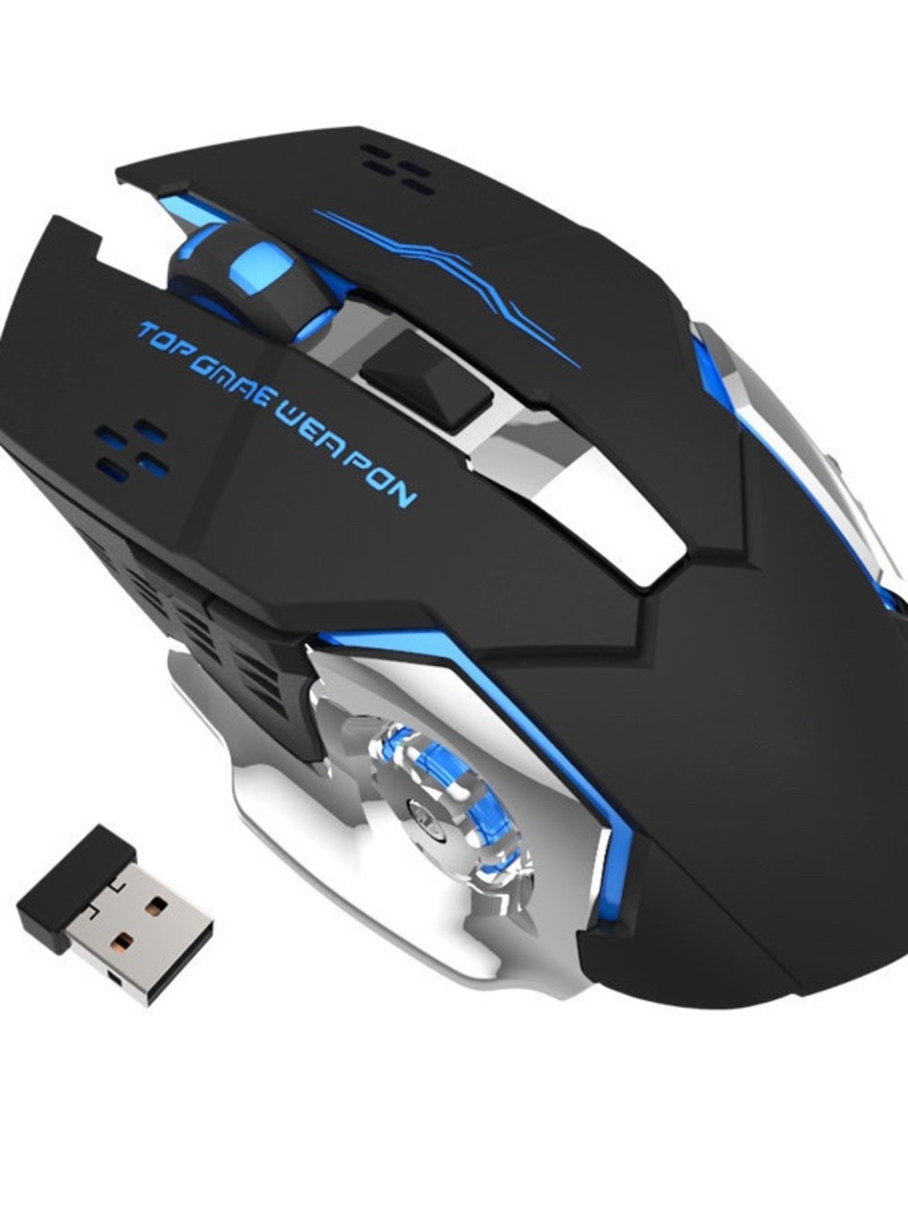 Wireless Black & Blue Gaming Mouse - Ergonomic RGB PC Mouse